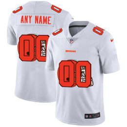 Cleveland Browns Custom White Men's Team Logo Dual Overlap Limited NFL Jersey