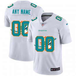 Miami Dolphins Custom White Men's Team Logo Dual Overlap Limited NFL Jersey