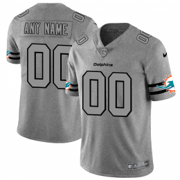 Miami Dolphins Custom Men's Gray Gridiron II Vapor Untouchable Limited NFL Jersey