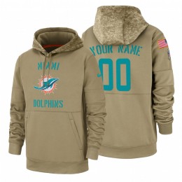 Miami Dolphins Custom Tan 2019 Salute To Service Name & Number Sideline Therma Pullover Hoodie