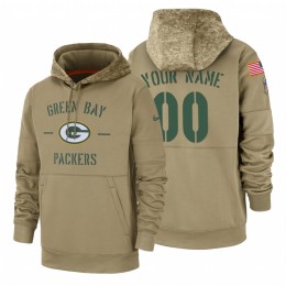 Green Bay Packers Custom Tan 2019 Salute To Service Name & Number Sideline Therma Pullover Hoodie