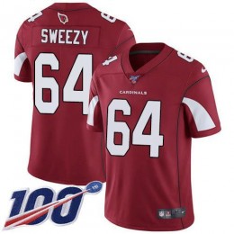 Arizona Cardinals #64 J.R. Sweezy Red Team Color Men's Stitched NFL 100th Season Vapor Limited Jersey