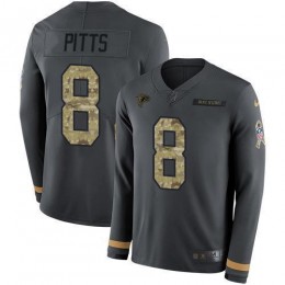 Falcons #8 Kyle Pitts Anthracite Salute To Service Men's Stitched NFL Limited Therma Long Sleeve Jersey