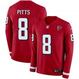 Falcons #8 Kyle Pitts Red Team Color Men's Stitched NFL Limited Therma Long Sleeve Jersey
