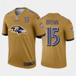 Baltimore Baltimore Ravens #15 Marquise Brown Gold Men's Big Team Logo Player Vapor Limited NFL Jersey