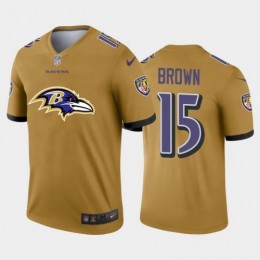 Baltimore Baltimore Ravens #15 Marquise Brown Gold Men's Big Team Logo Vapor Limited NFL Jersey
