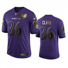 Baltimore Baltimore Ravens #36 Chuck Clark Men's Purple Team 25th Season Golden Limited NFL Jersey