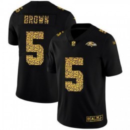 Baltimore Baltimore Ravens #5 Marquise Brown Men's Leopard Print Fashion Vapor Limited NFL Jersey Black Men's