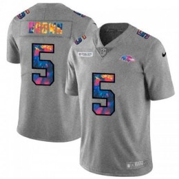 Baltimore Baltimore Ravens #5 Marquise Brown Men's Multi-Color 2020 NFL Crucial Catch NFL Jersey Greyheather Men's