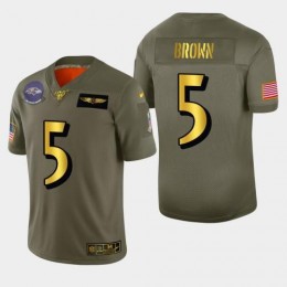 Baltimore Baltimore Ravens #5 Marquise Brown Men's Olive Gold 2019 Salute to Service Limited NFL 100 Jersey