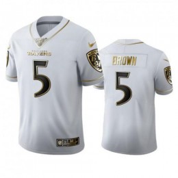 Baltimore Baltimore Ravens #5 Marquise Brown Men's White Golden Edition Vapor Limited NFL 100 Jersey