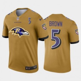 Baltimore Baltimore Ravens #5 Marquise Brown Gold Men's Big Team Logo Player Vapor Limited NFL Jersey