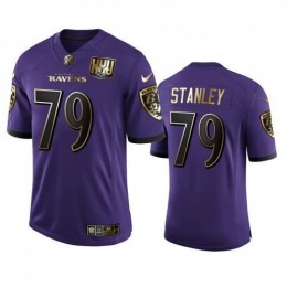 Baltimore Baltimore Ravens #79 Ronnie Stanley Men's Purple Team 25th Season Golden Limited NFL Jersey