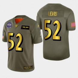 Baltimore Ravens #52 Ray Lewis Men's Olive Gold 2019 Salute To Service Limited NFL 100 Jersey