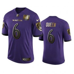 Baltimore Ravens #6 Patrick Queen Men's Purple Team 25th Season Golden Limited NFL Jersey