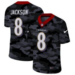 Baltimore Ravens #8 Lamar Jackson Men's 2020 Black CAMO Vapor Untouchable Limited Stitched NFL Jersey