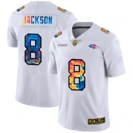 Baltimore Ravens #8 Lamar Jackson Men's White Multi-Color 2020 NFL Crucial Catch Limited NFL Jersey