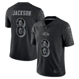 Baltimore Ravens #8 Lamar Jackson Black Men's NFL Black Reflective Limited Jersey