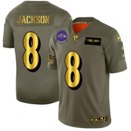 Baltimore Ravens #8 Lamar Jackson NFL Men's Olive Gold 2019 Salute To Service Limited Jersey