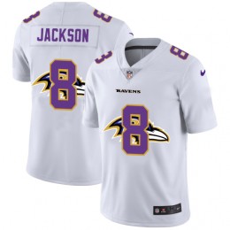 Baltimore Ravens #8 Lamar Jackson White Men's Team Logo Dual Overlap Limited NFL Jersey