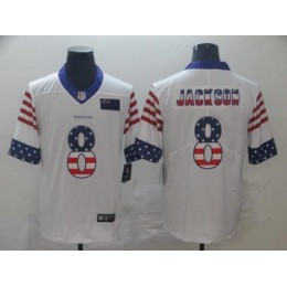 Baltimore Ravens #8 Lamar Jackson White Men's Team Logo USA Flag Vapor Untouchable Limited NFL Jersey