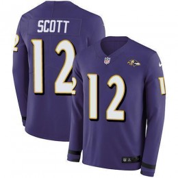 Baltimore Ravens #12 Jaleel Scott Purple Team Color Men's Stitched NFL Limited Therma Long Sleeve Jersey