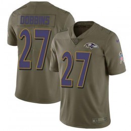 Baltimore Ravens #27 J.K. Dobbins Olive Men's Stitched NFL Limited 2017 Salute To Service Jersey