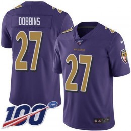 Baltimore Ravens #27 J.K. Dobbins Purple Men's Stitched NFL Limited Rush 100th Season Jersey