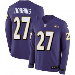 Baltimore Ravens #27 J.K. Dobbins Purple Team Color Men's Stitched NFL Limited Therma Long Sleeve Jersey