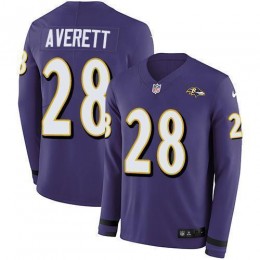 Baltimore Ravens #28 Anthony Averett Purple Team Color Men's Stitched NFL Limited Therma Long Sleeve Jersey
