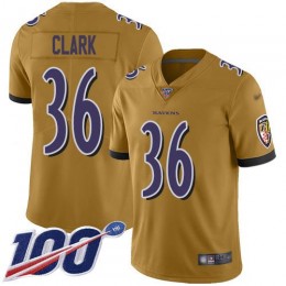 Baltimore Ravens #36 Chuck Clark Gold Men's Stitched NFL Limited Inverted Legend 100th Season Jersey