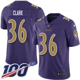 Baltimore Ravens #36 Chuck Clark Purple Men's Stitched NFL Limited Rush 100th Season Jersey