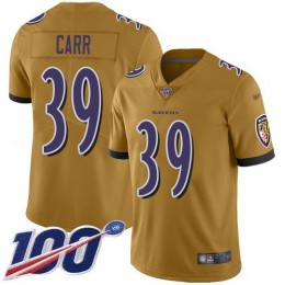 Baltimore Ravens #39 Brandon Carr Gold Men's Stitched NFL Limited Inverted Legend 100th Season Jersey