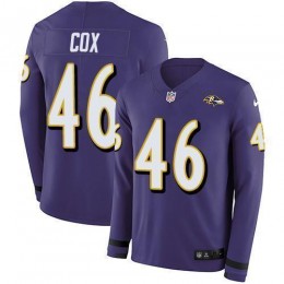 Baltimore Ravens #46 Morgan Cox Purple Team Color Men's Stitched NFL Limited Therma Long Sleeve Jersey