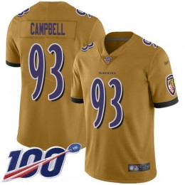 Baltimore Ravens #93 Calais Campbell Gold Men's Stitched NFL Limited Inverted Legend 100th Season Jersey