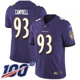 Baltimore Ravens #93 Calais Campbell Purple Team Color Men's Stitched NFL 100th Season Vapor Untouchable Limited Jersey