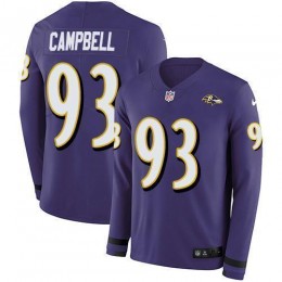 Baltimore Ravens #93 Calais Campbell Purple Team Color Men's Stitched NFL Limited Therma Long Sleeve Jersey