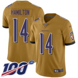 Ravens #14 Kyle Hamilton Gold Men's Stitched NFL Limited Inverted Legend 100th Season Jersey