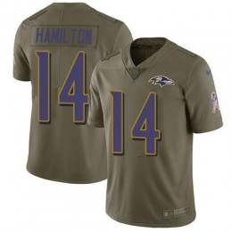 Ravens #14 Kyle Hamilton Olive Men's Stitched NFL Limited 2017 Salute To Service Jersey