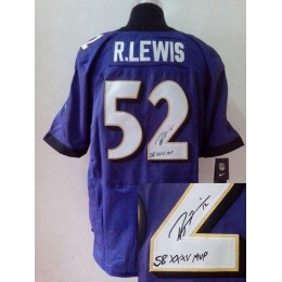 Ravens #52 Ray Lewis Purple Team Color Men's Stitched NFL Elite Autographed Jersey