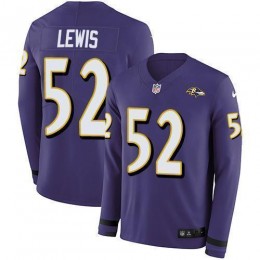 Ravens #52 Ray Lewis Purple Team Color Men's Stitched NFL Limited Therma Long Sleeve Jersey