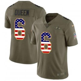 Ravens #6 Patrick Queen Olive/USA Flag Men's Stitched NFL Limited 2017 Salute To Service Jersey