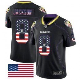 Ravens #8 Lamar Jackson Black Men's Stitched NFL Limited Rush USA Flag Jersey