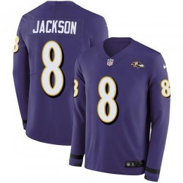 Ravens #8 Lamar Jackson Purple Team Color Men's Stitched NFL Limited Therma Long Sleeve Jersey