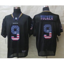 Ravens #9 Justin Tucker Black Men's Stitched NFL Elite USA Flag Fashion Jersey