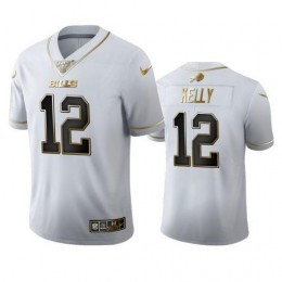 Buffalo Bills #12 Jim Kelly Men's White Golden Edition Vapor Limited NFL 100 Jersey