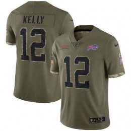 Buffalo Bills #12 Jim Kelly Men's 2022 Salute To Service Limited Jersey – Olive