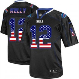 Bills #12 Jim Kelly Black Men's Stitched NFL Elite USA Flag Fashion Jersey