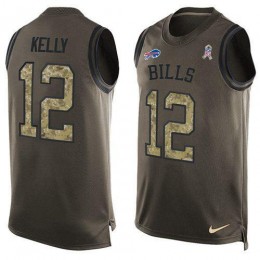 Bills #12 Jim Kelly Green Men's Stitched NFL Limited Salute To Service Tank Top Jersey