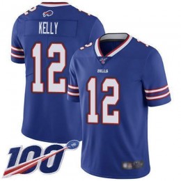 Bills #12 Jim Kelly Royal Blue Team Color Men's Stitched NFL 100th Season Vapor Limited Jersey